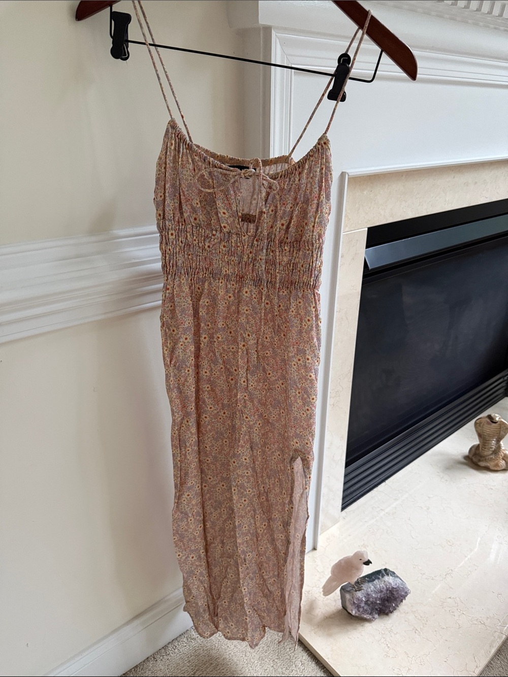 Motel Smocked Floral Maxi Dress in Light Mauve Pink